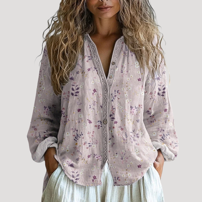 Women's Vintage-Inspired Floral Detail Blouse