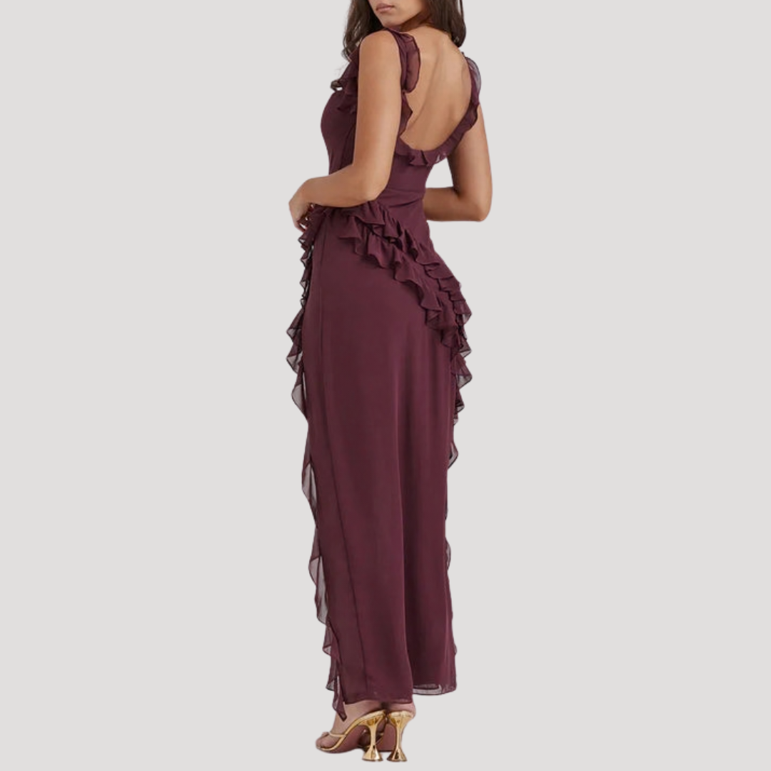 Ruffle Maxi Dress with High Slit for Elegant Evenings