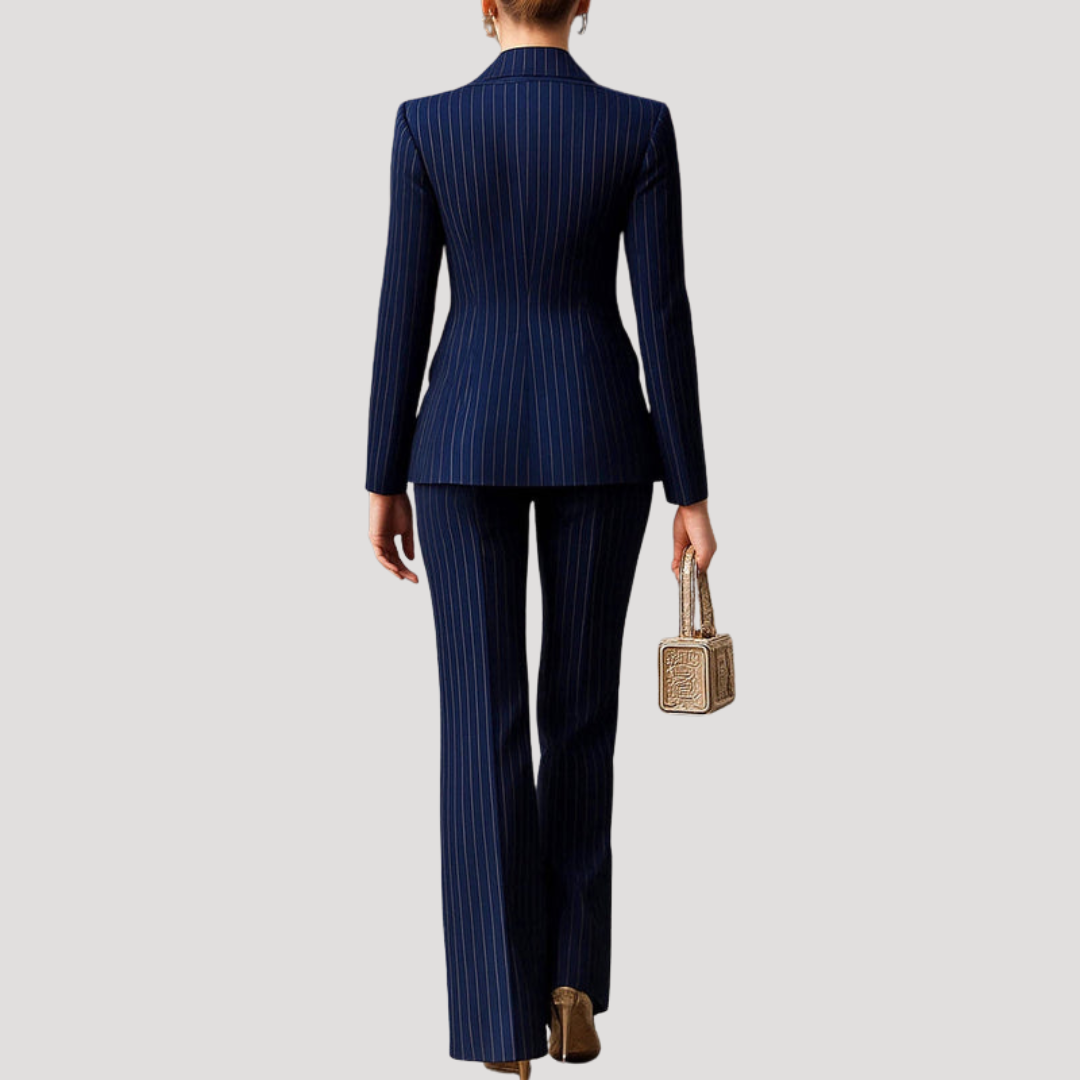 Women’s Double Breasted Elegant Pinstripe Trouser Suit