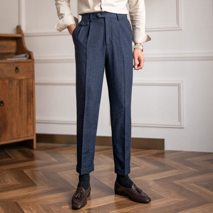 Herringbone Wool Blend Suit Trousers "Winchester"
