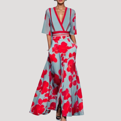 Statement Floral Maxi Dress – Wrap V Neck Design