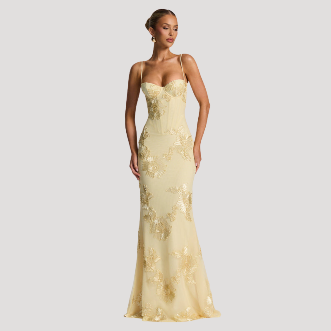 Women’s Elegant Embroidered Spaghetti Strap Evening Maxi Dress