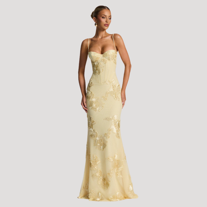 Women’s Elegant Embroidered Spaghetti Strap Evening Maxi Dress
