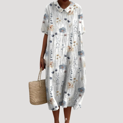Printed Short Sleeve Tunic Midi Dress