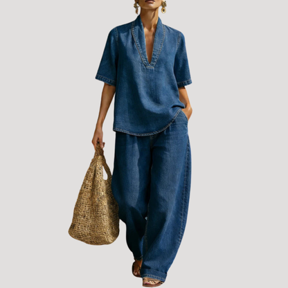 Women’s Denim Short Sleeve Co-Ord Set