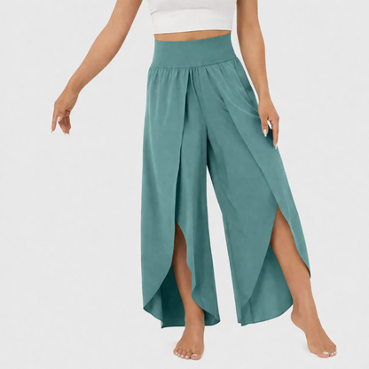 Women’s Elasticated High Waist Wide Leg Split Hem Trousers