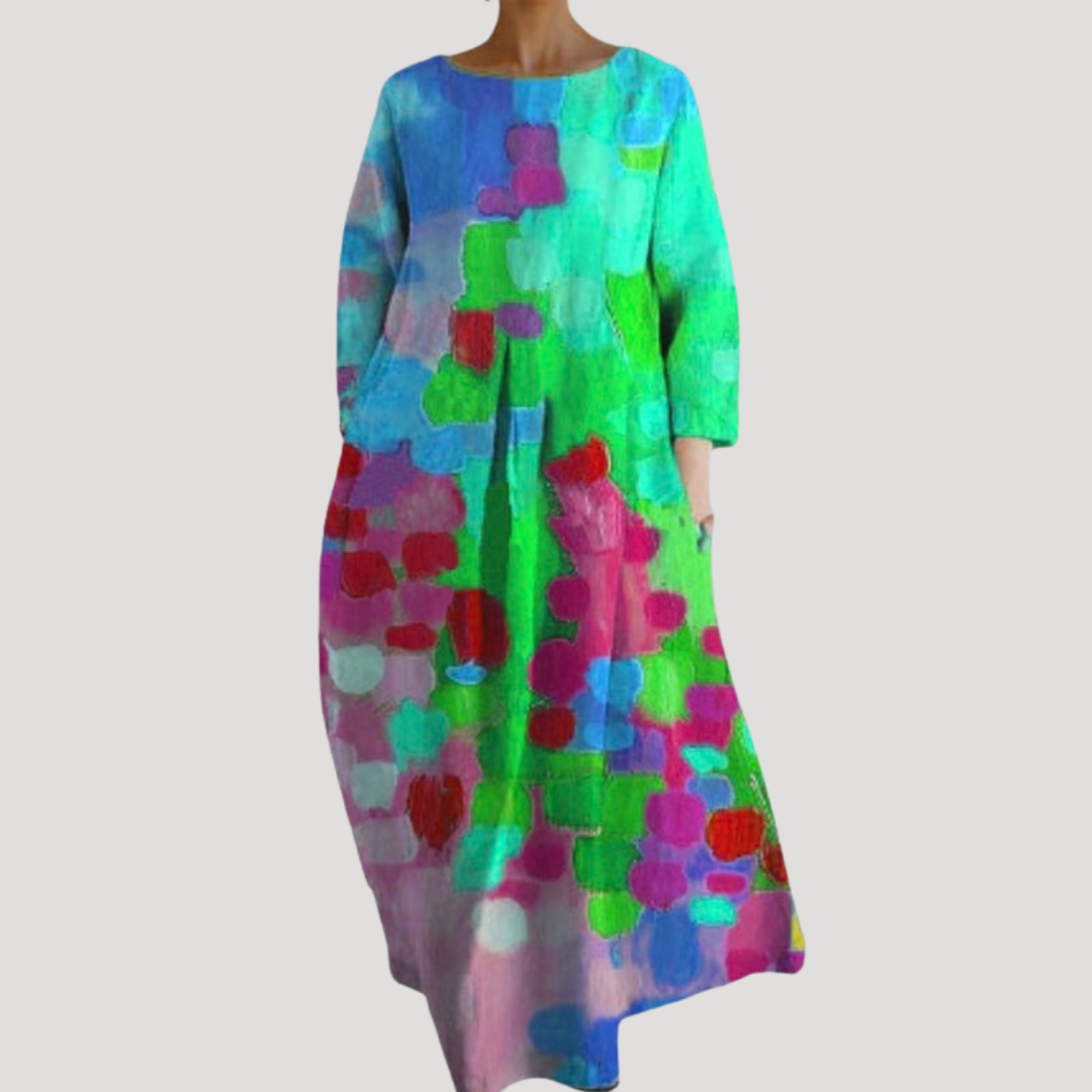 Abstract Print A-Line Midi Day Dress