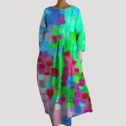 Abstract Print A-Line Midi Day Dress
