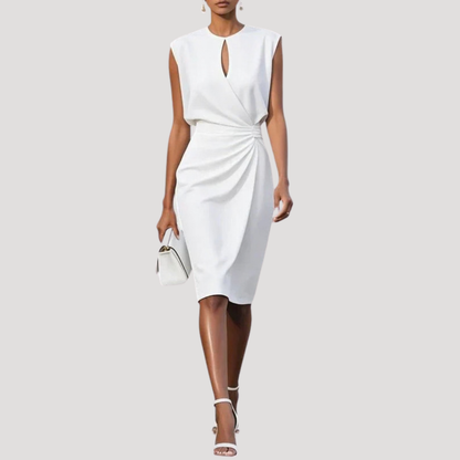 Sleeveless Midi Occasion Dress with Draped Waist