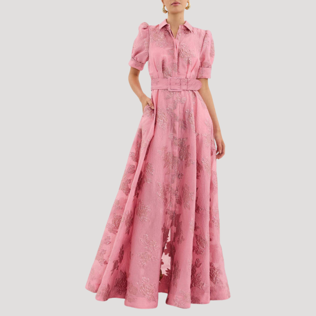 Women’s Elegant Pink Embroidered Evening Maxi Dress