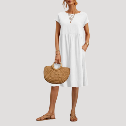 Comfortable Shift Day Dress with Gathered Waist