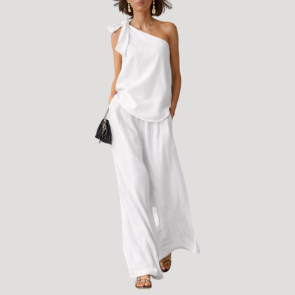 Women’s Summer Elegant One Shoulder Co Ord Trouser Set