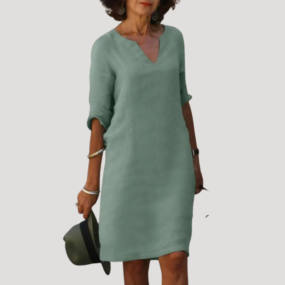 Effortless Shift Day Dress with V-Neck