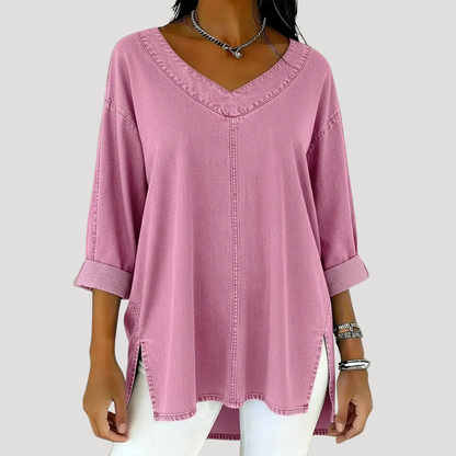 Women’s V-Neck Denim Tunic Top