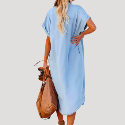 Relaxed Denim Style Midi Shirt Dress