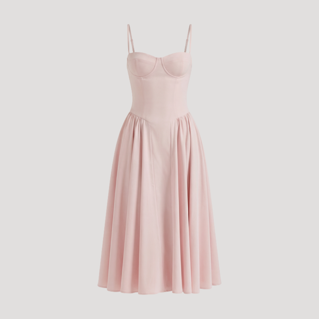 Floral Corset Midi Dress – Fitted Summer Party Dress