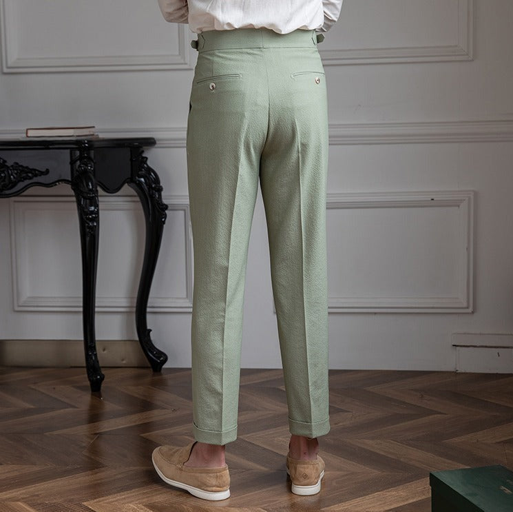 Double Pleat Airy Seersucker Trousers Positano