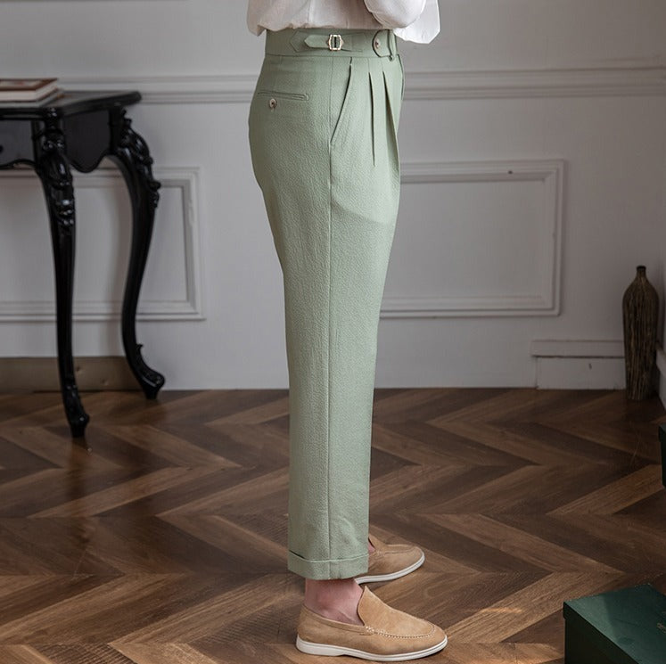 Double Pleat Airy Seersucker Trousers Positano