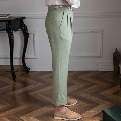 Double Pleat Airy Seersucker Trousers Positano