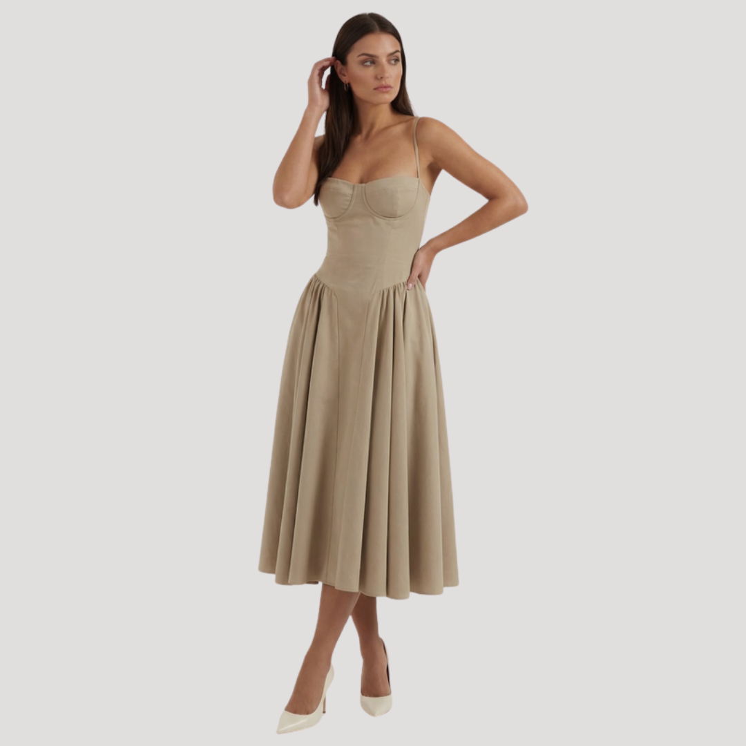 Floral Corset Midi Dress – Fitted Summer Party Dress