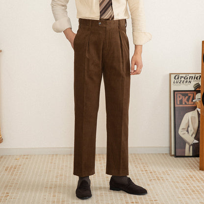 Aspen Cotton Corduroy Straight Pleated Trousers
