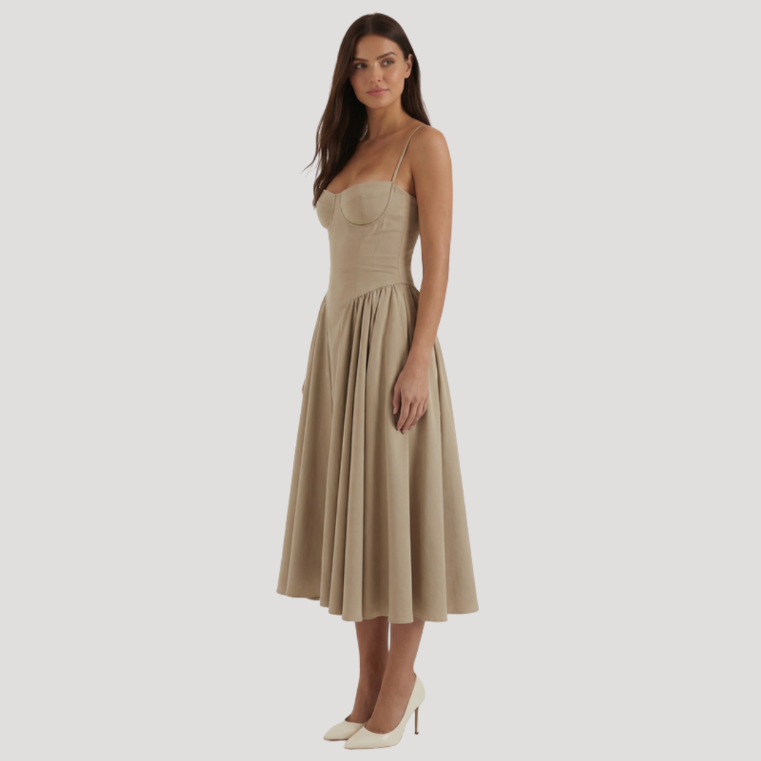 Floral Corset Midi Dress – Fitted Summer Party Dress