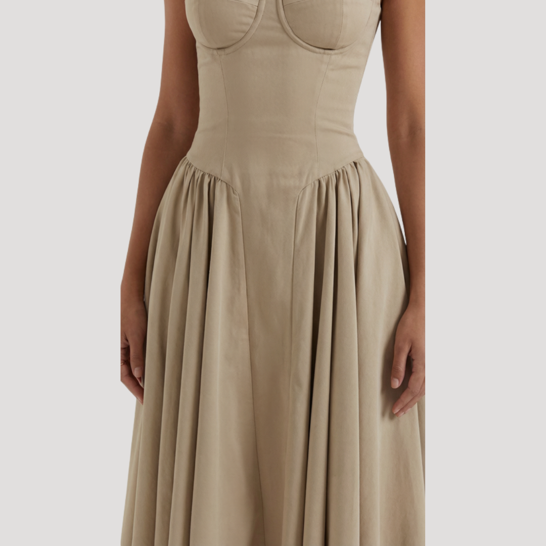 Floral Corset Midi Dress – Fitted Summer Party Dress