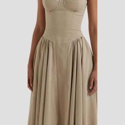 Floral Corset Midi Dress – Fitted Summer Party Dress