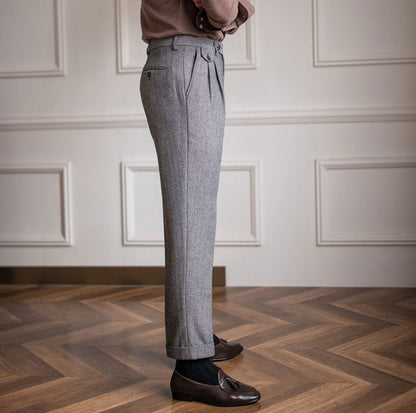 Herringbone Wool Blend Suit Trousers "Winchester"