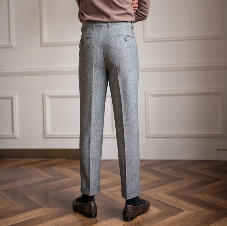 Herringbone Wool Blend Suit Trousers "Winchester"
