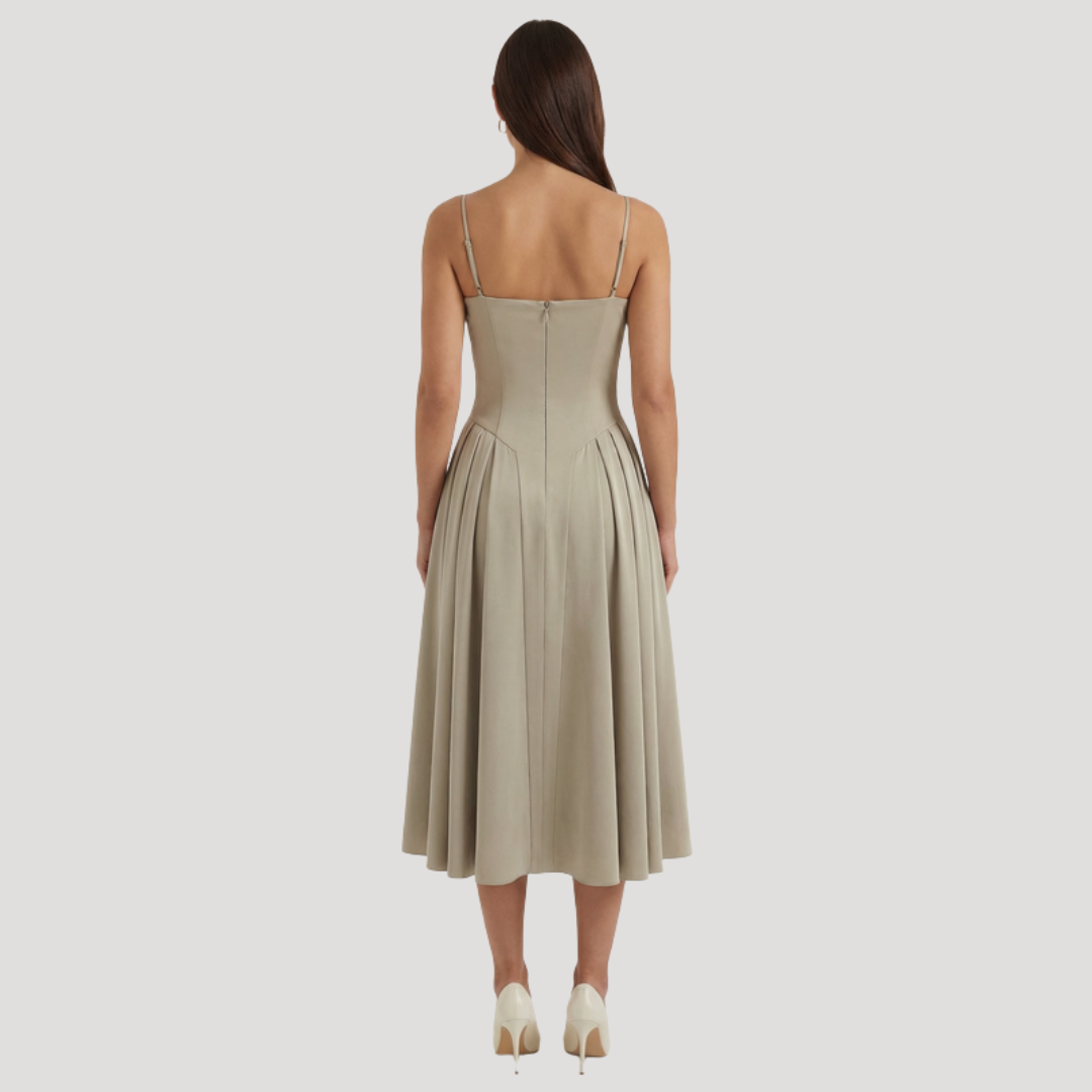 Floral Corset Midi Dress – Fitted Summer Party Dress