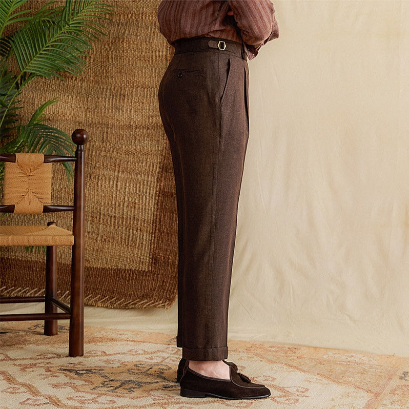 Straight Pleated Linen Blend Trousers Antibes