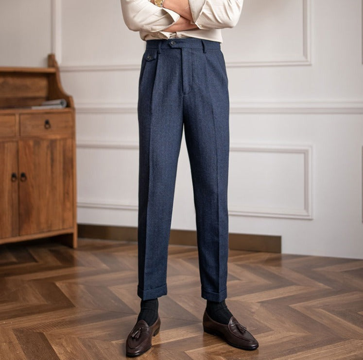 Herringbone Wool Blend Suit Trousers "Winchester"