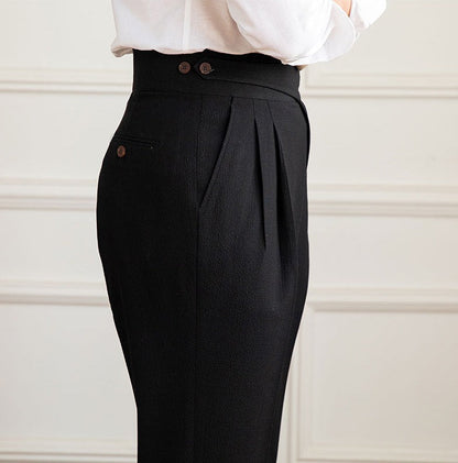 Straight Trousers with Double Pleats in Seersucker Moneglia