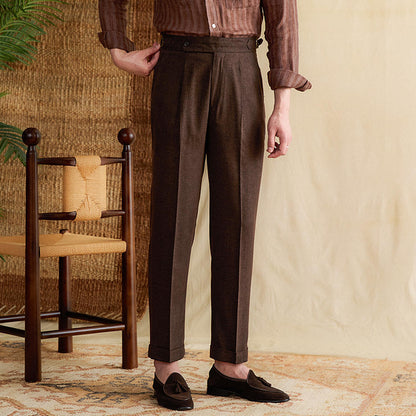 Straight Pleated Linen Blend Trousers Antibes