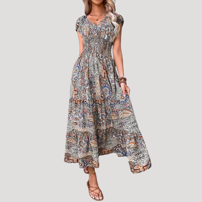Boho Smocked Waist Maxi Holiday Dress