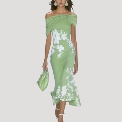 Elegant Floral Off-Shoulder Midi Dress