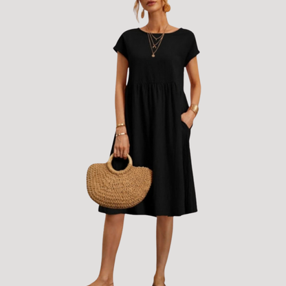 Comfortable Shift Day Dress with Gathered Waist