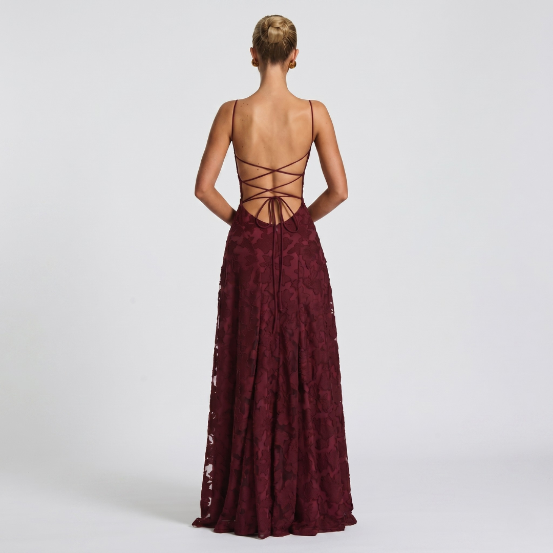 Women’s Elegant A-Line Lace Maxi Dress for Evening Events