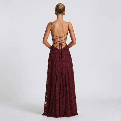 Women’s Elegant A-Line Lace Maxi Dress for Evening Events