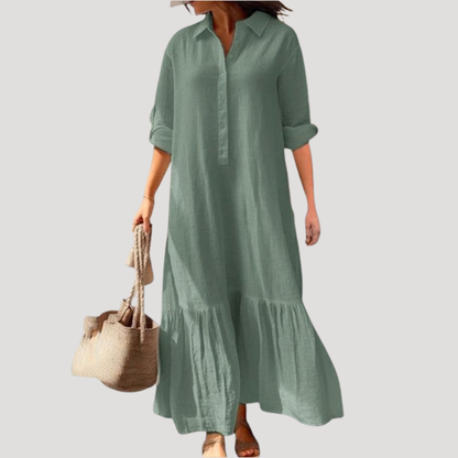 Linen Tiered Maxi Shirt Dress