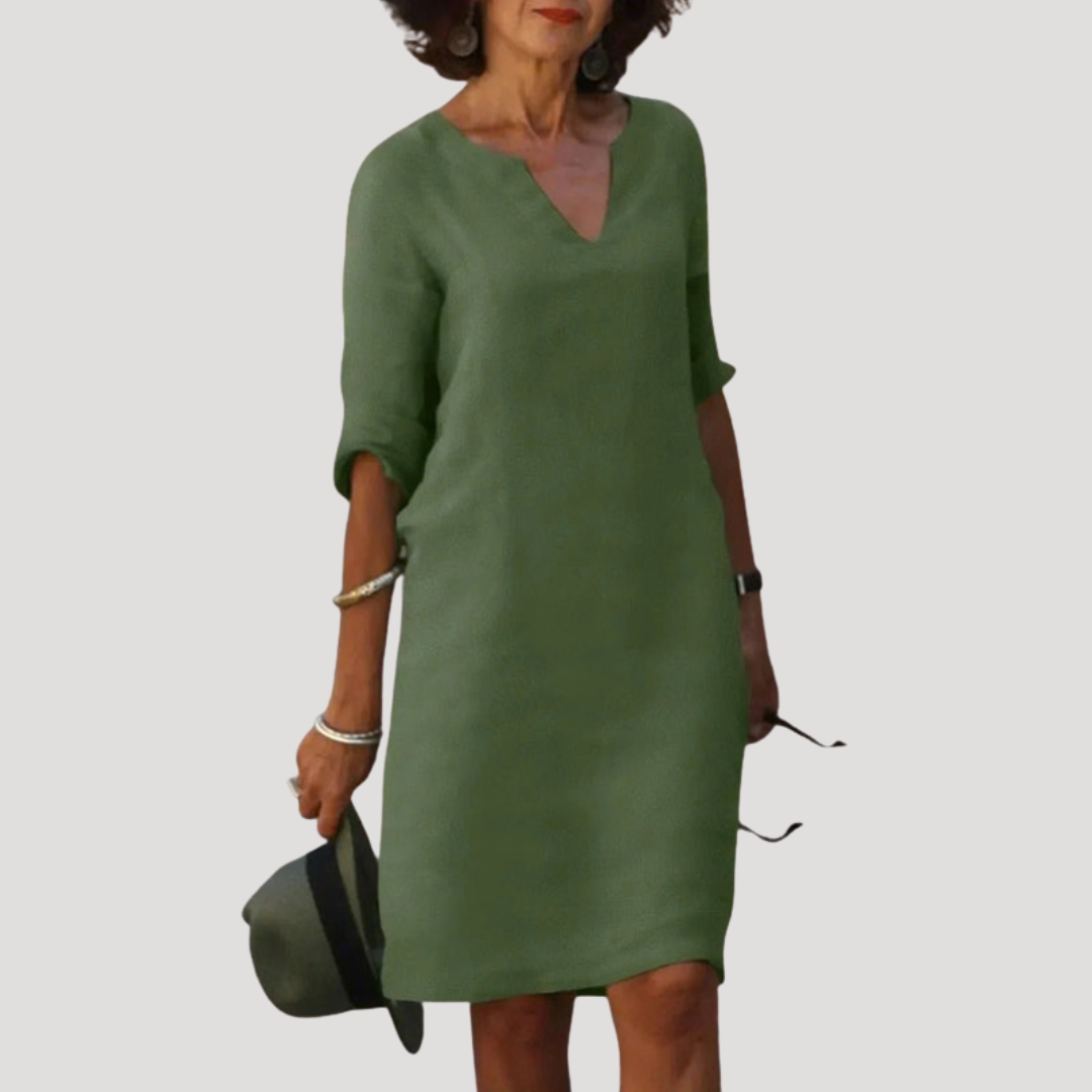 Effortless Shift Day Dress with V-Neck