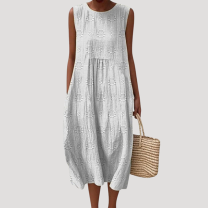 Flowy Textured Sleeveless Smock Midi Dress