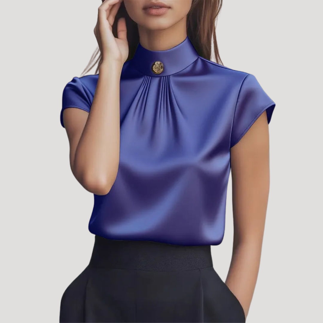 Women’s Elegant High Neck Pleated Blouse