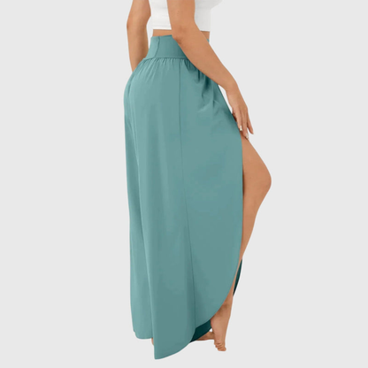Women’s Elasticated High Waist Wide Leg Split Hem Trousers