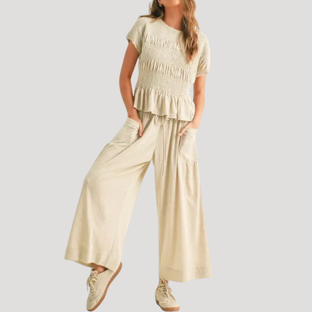 Women’s Peplum Top & Wide-Leg Trousers Co-Ord Set