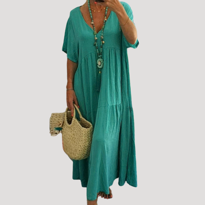 Boho V-Neck Tiered Maxi Dress for Holiday and Beach Days