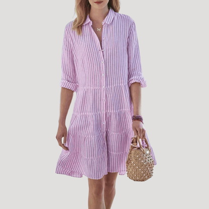 Striped Cotton Midi Shirt Dress with Flattering Fit