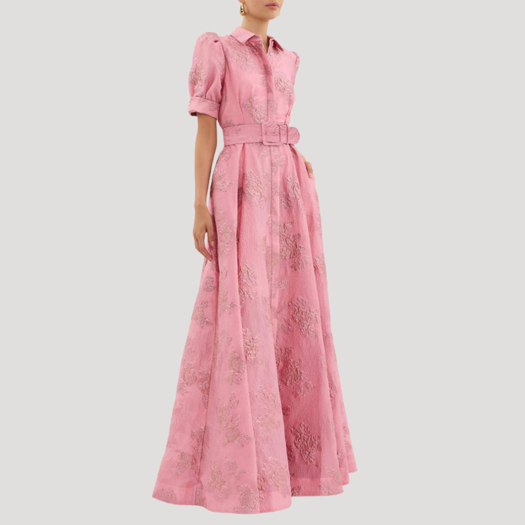 Women’s Elegant Pink Embroidered Evening Maxi Dress