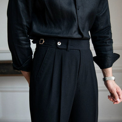 Double Pleat Airy Seersucker Trousers Positano
